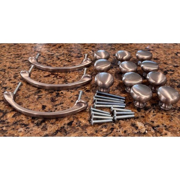 Satin Nickel Cabinet Knobs & Handles Set 11 Knobs & 3 Handles - Picture 5 of 13